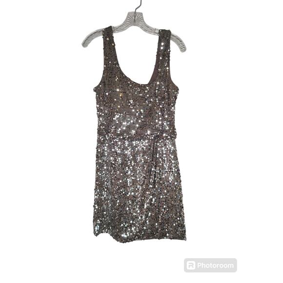 Love Reign Mini Tank Dress Silver Sequin Brown XL Stretch Mob Wife Party Club - Picture 10 of 10